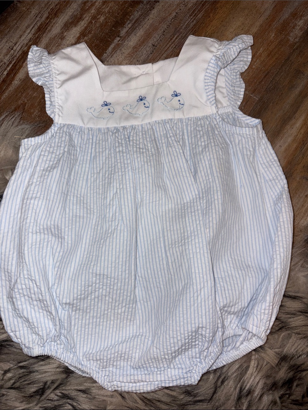 Baby Blue Whale Embroidered One-Piece Bodysuit